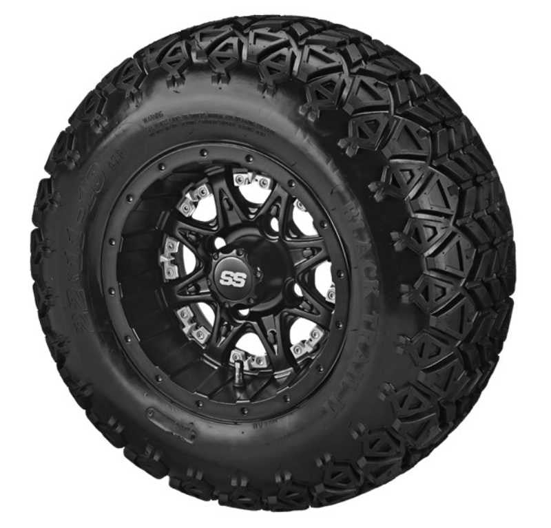 LSI 10X7 Revenge Matte Black Insert with Black Trail II 22-11-10 All Terrain Tire Set of 4