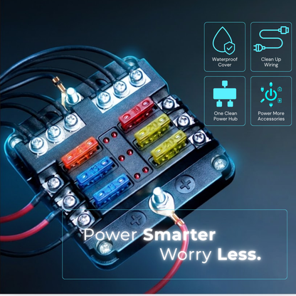 6 Way Fuse Block,12V Blade Fuse 6 Circuit ATC/ATO Waterproof Fuse Box Holder with LED Indicator Waterpoof Cover