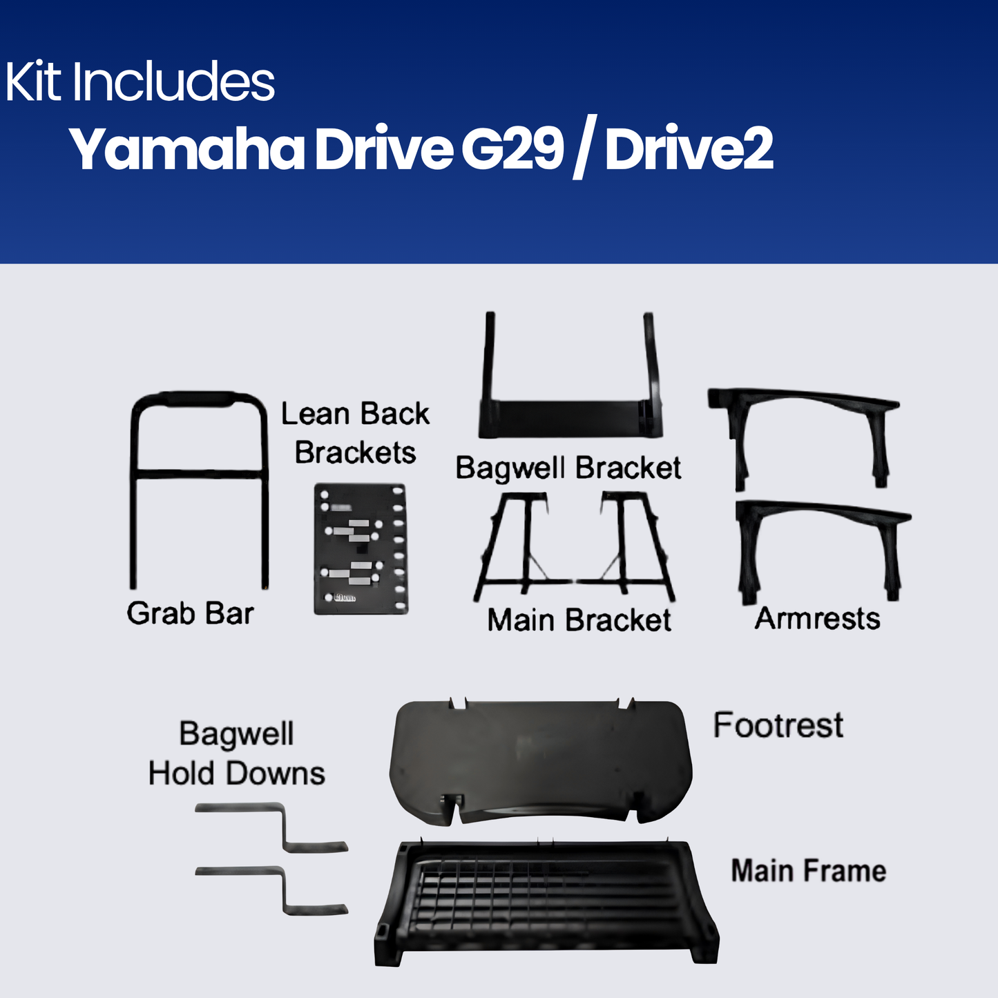 MadJax Genesis 250 Steel Rear Flip Seat Kits with Deluxe & Standard Cushions for Yamaha Drive G29 / Drive2
