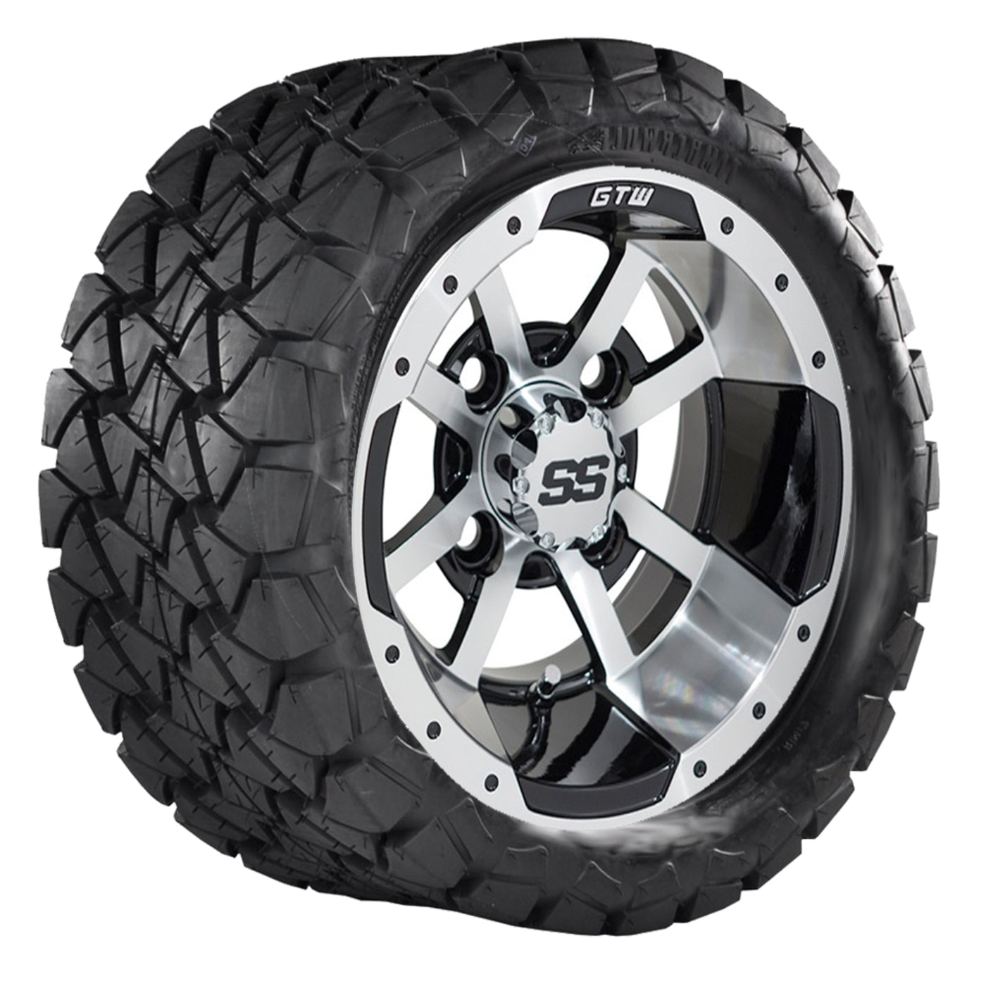 10" GTW Storm Trooper Black and Machined Wheels with 22" Timberwolf Mud Tires - Set of 4