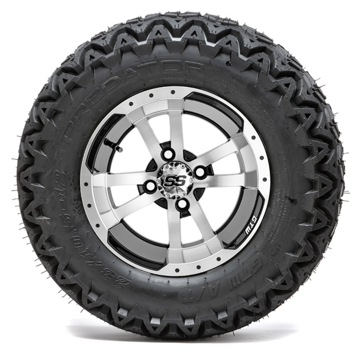 12” GTW Storm Trooper Black and Machined Wheels with 23” Predator A/T Tires – Set of 4