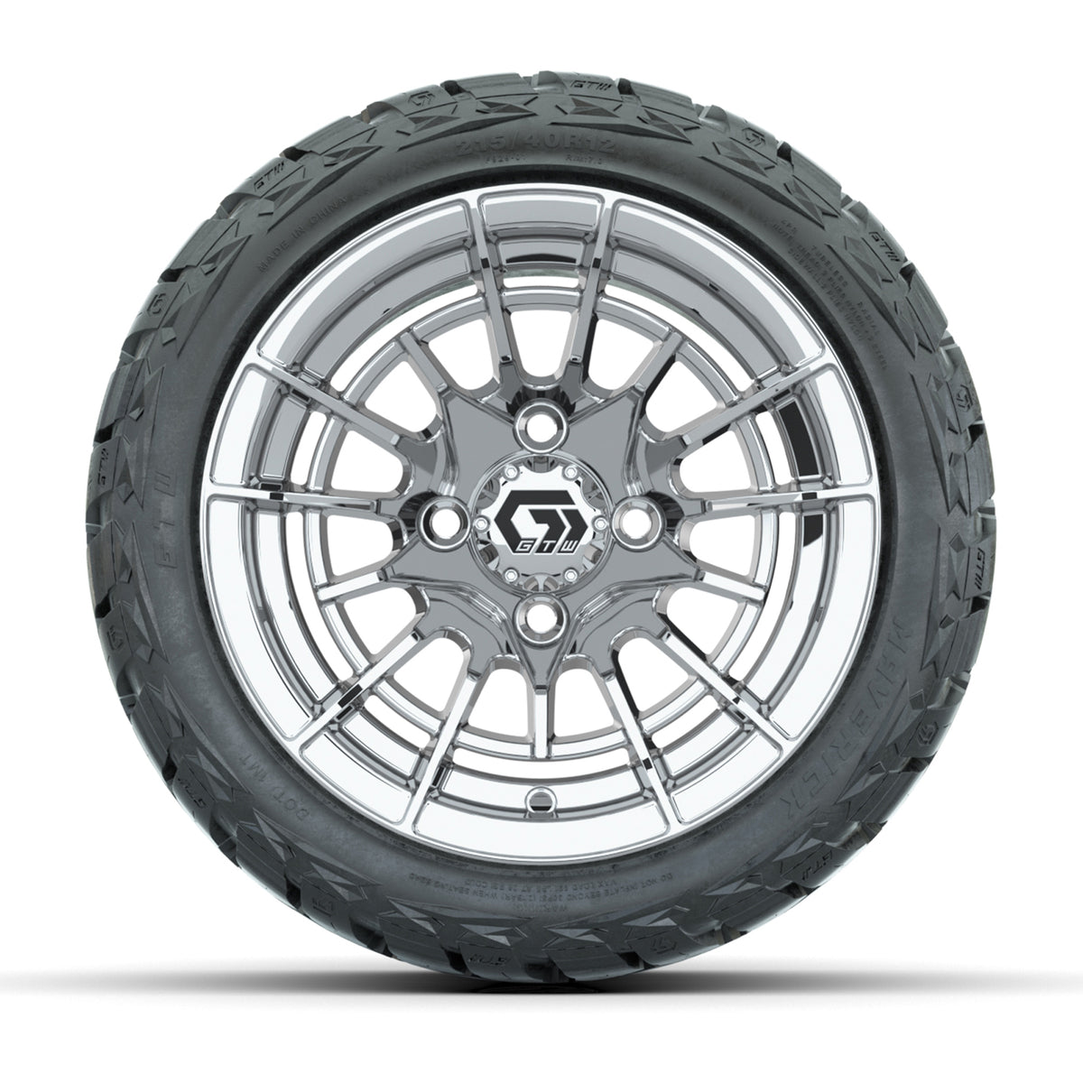 12" GTW Boost Wheels Chrome and Maverick 215/40-R12 Low Profile All Terrain Tires Combo Set of 4