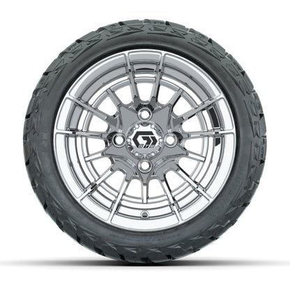 12" GTW Boost Wheels Chrome and Maverick 215/40-R12 Low Profile All Terrain Tires Combo Set of 4