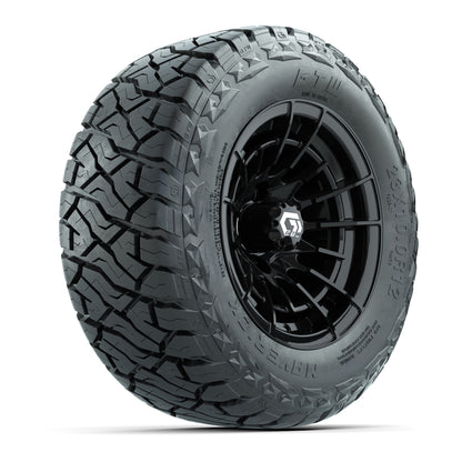12" GTW Boost Wheels Gloss Black and Maverick Low Profile All Terrain Tires Combo Set of 4