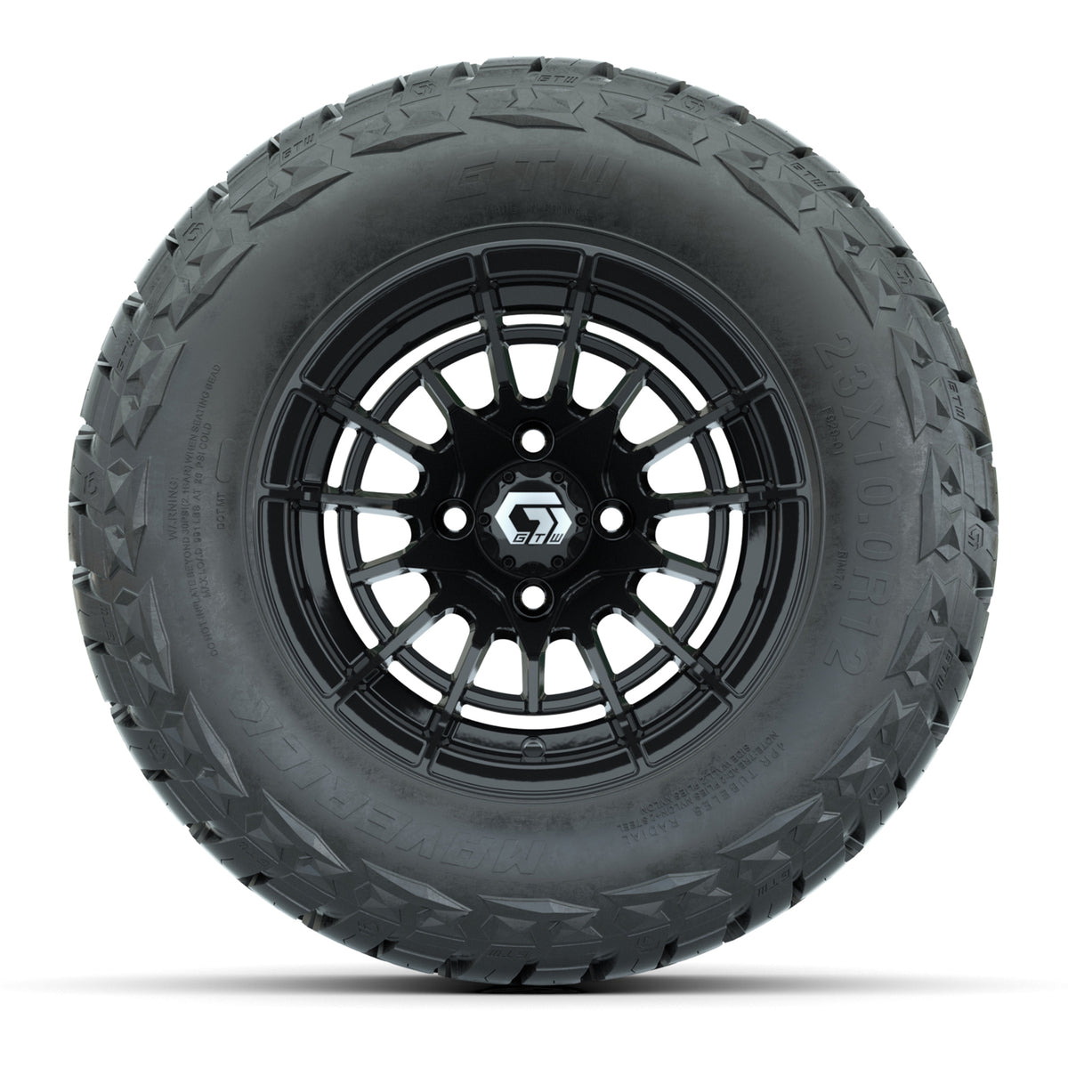 12" GTW Boost Wheels Gloss Black and Maverick Low Profile All Terrain Tires Combo Set of 4