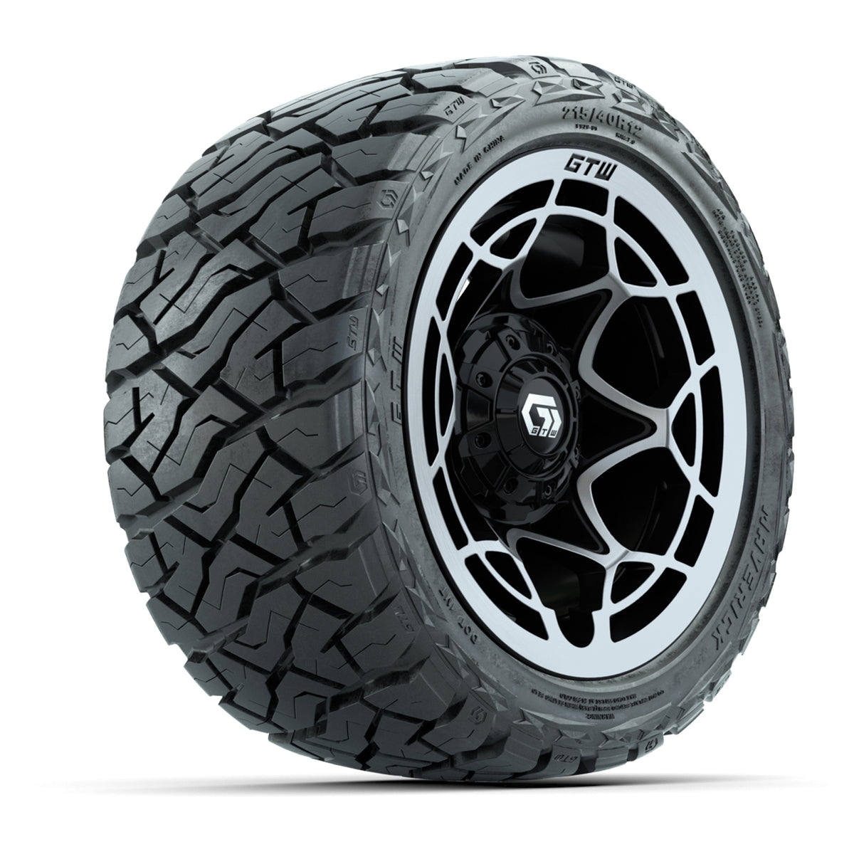 12" GTW Nexus Wheels Gloss Black/Silver and Maverick 215/40-R12 Low Profile All Terrain Tires Combo Set of 4