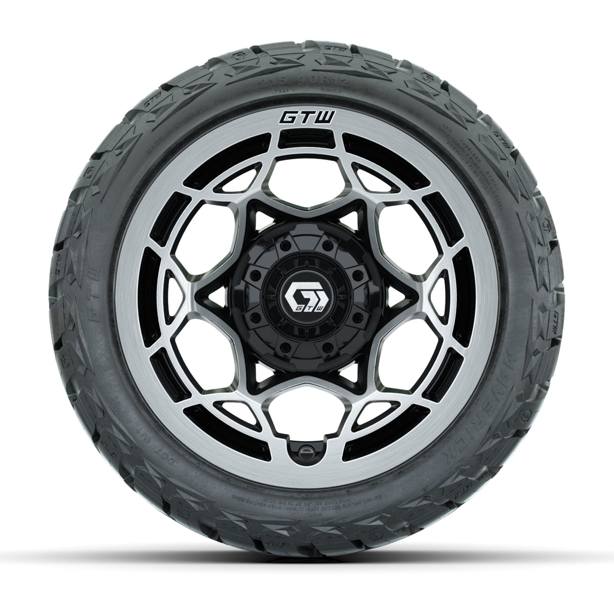 12" GTW Nexus Wheels Gloss Black/Silver and Maverick 215/40-R12 Low Profile All Terrain Tires Combo Set of 4
