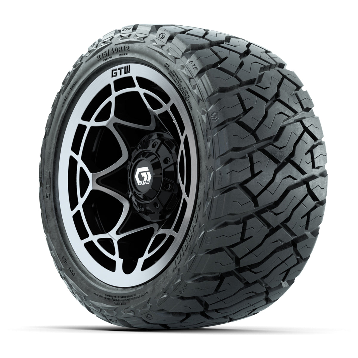 12" GTW Nexus Wheels Gloss Black/Silver and Maverick 215/40-R12 Low Profile All Terrain Tires Combo Set of 4