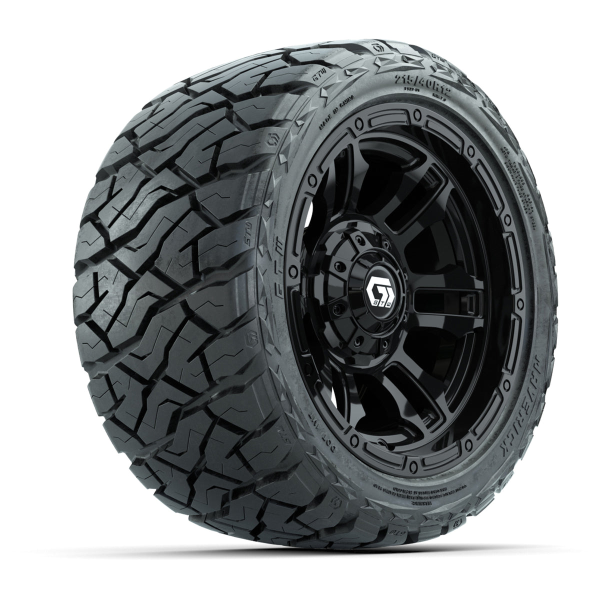 12" GTW Shogun Wheels Gloss Black and Maverick 215/40-R12 Low Profile All Terrain Tires Combo Set of 4