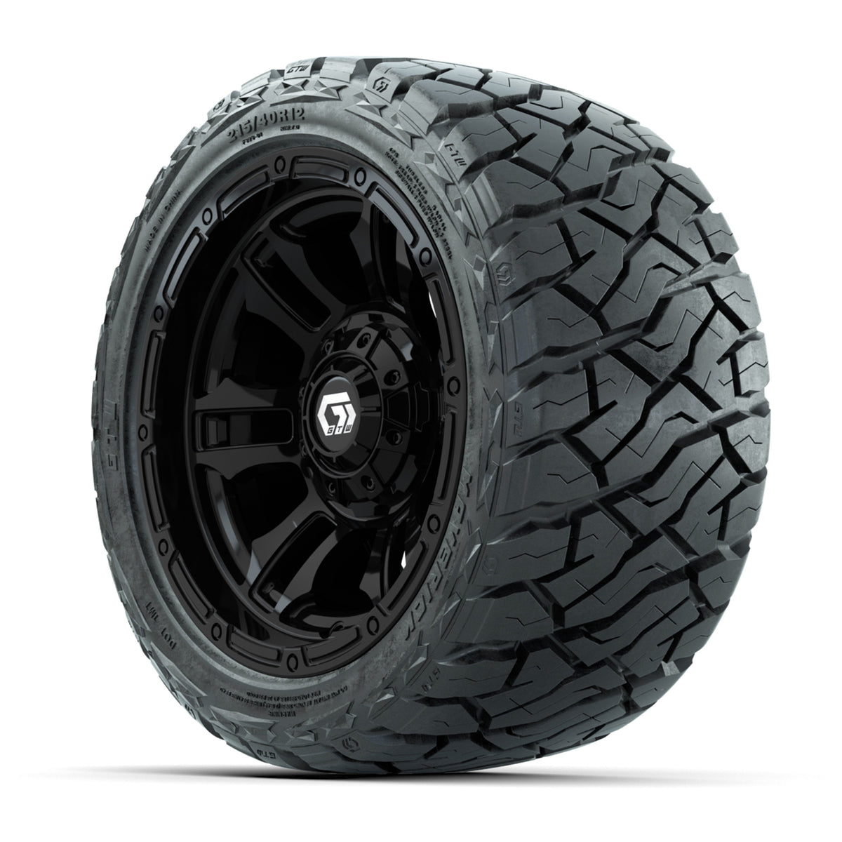 12" GTW Shogun Wheels Gloss Black and Maverick 215/40-R12 Low Profile All Terrain Tires Combo Set of 4