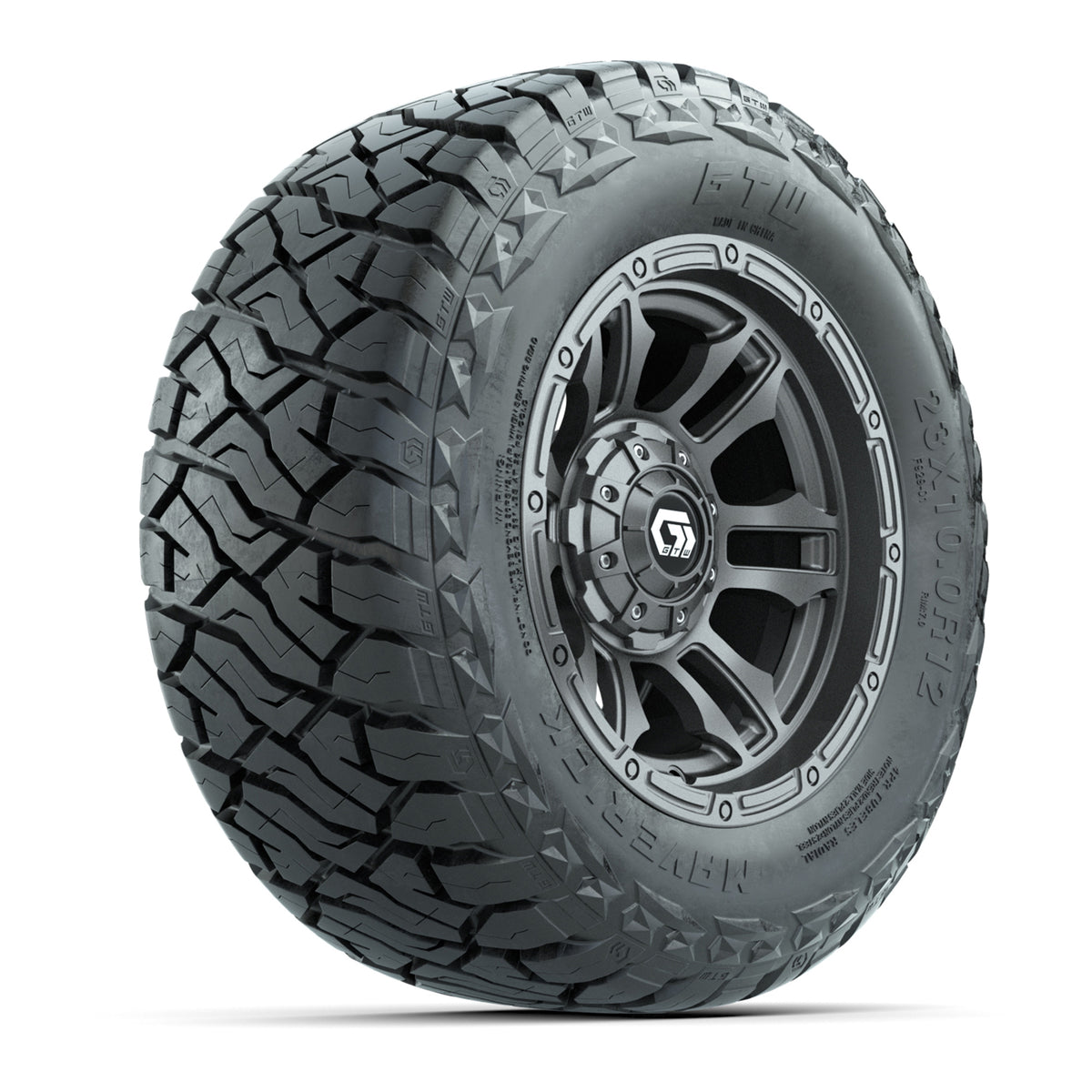 12" GTW Shogun Wheels Gloss Gunmetal and Maverick Low Profile & All Terrain Tires Combo Set of 4
