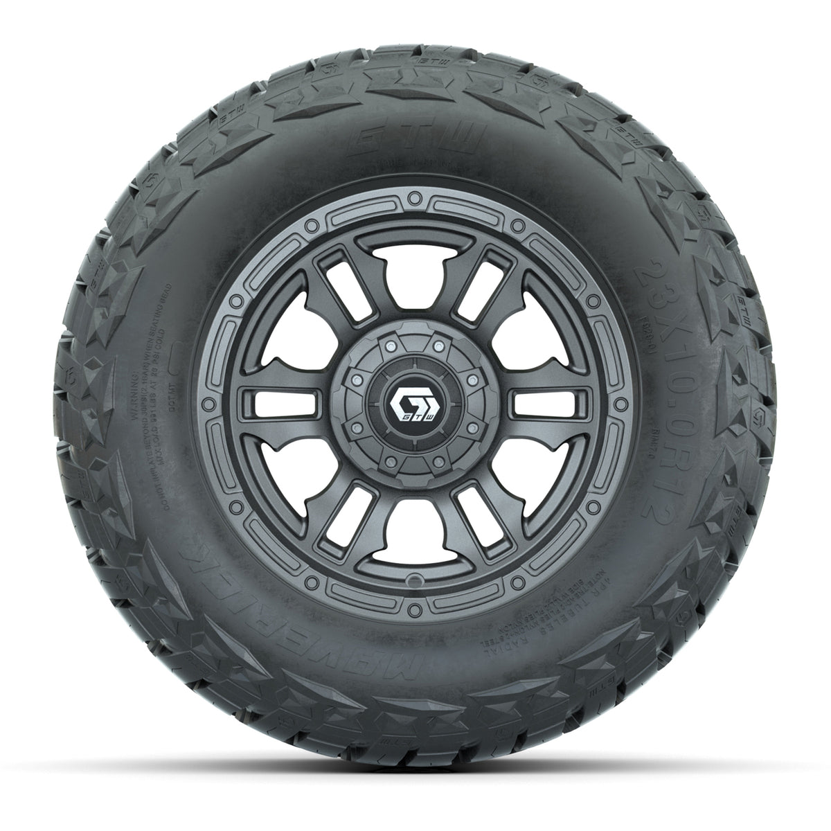 12" GTW Shogun Wheels Gloss Gunmetal and Maverick Low Profile & All Terrain Tires Combo Set of 4