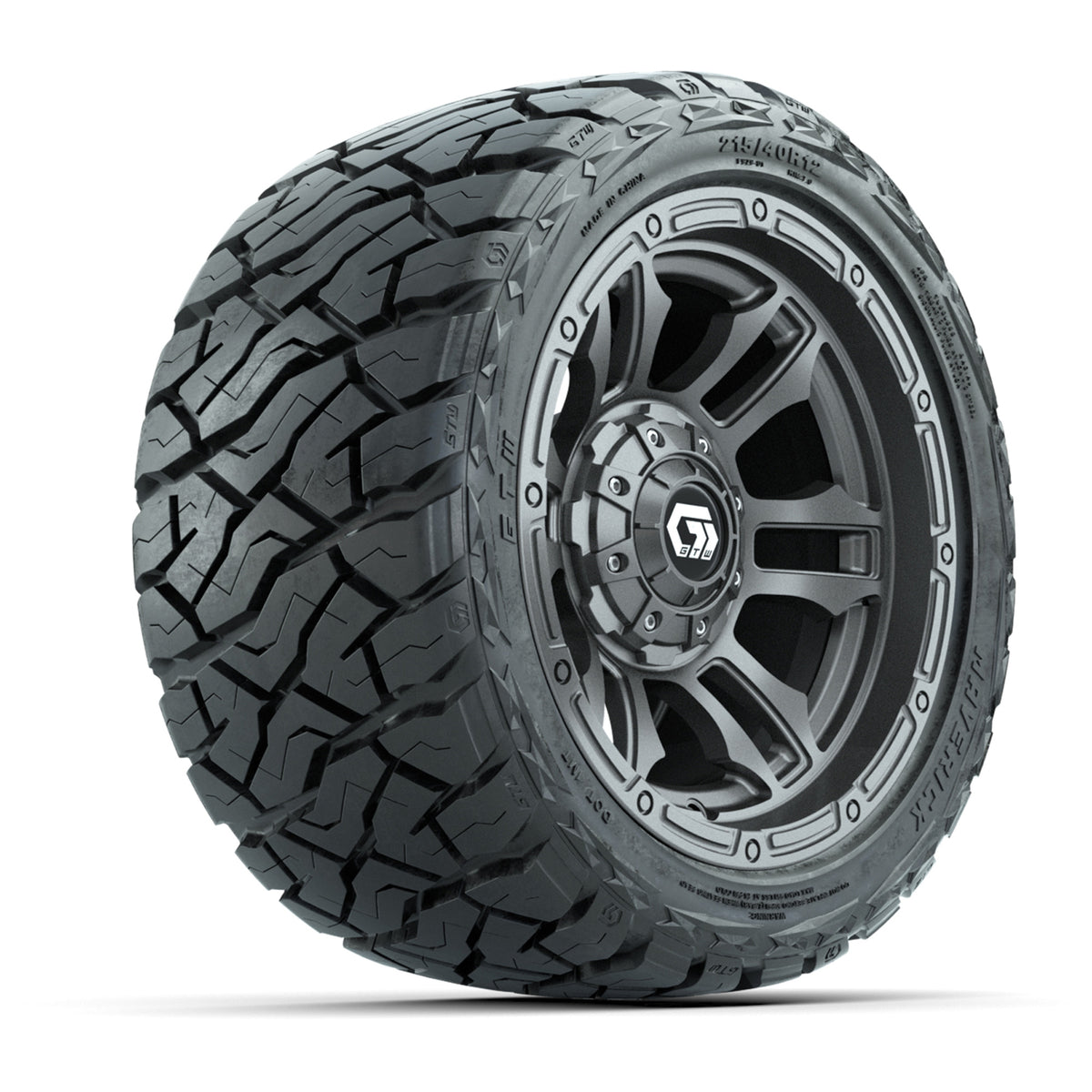 12" GTW Shogun Wheels Gloss Gunmetal and Maverick Low Profile & All Terrain Tires Combo Set of 4