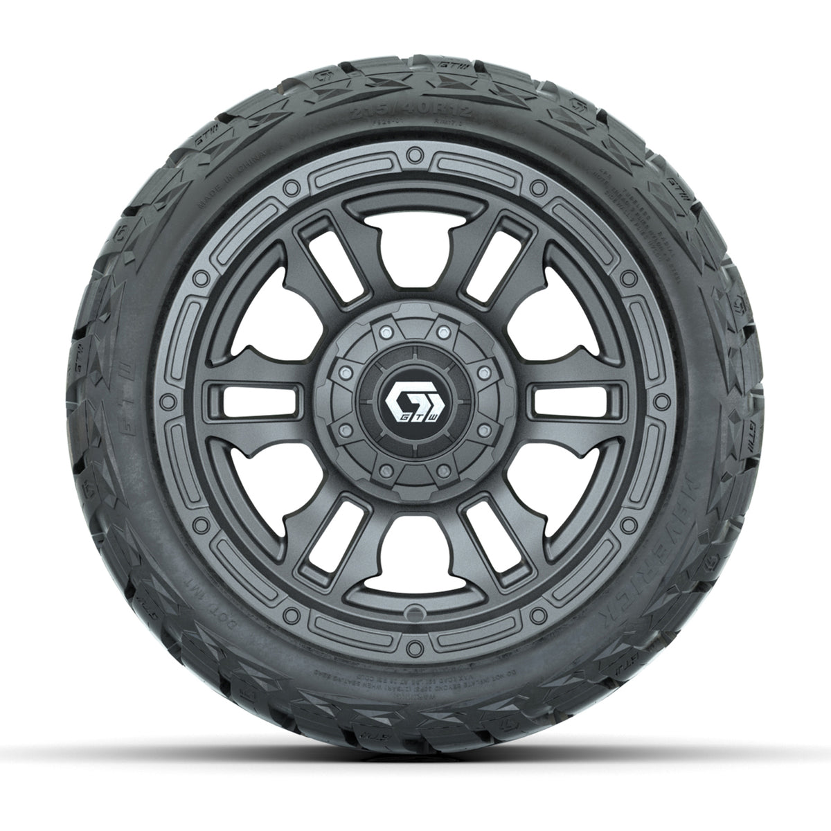 12" GTW Shogun Wheels Gloss Gunmetal and Maverick Low Profile & All Terrain Tires Combo Set of 4