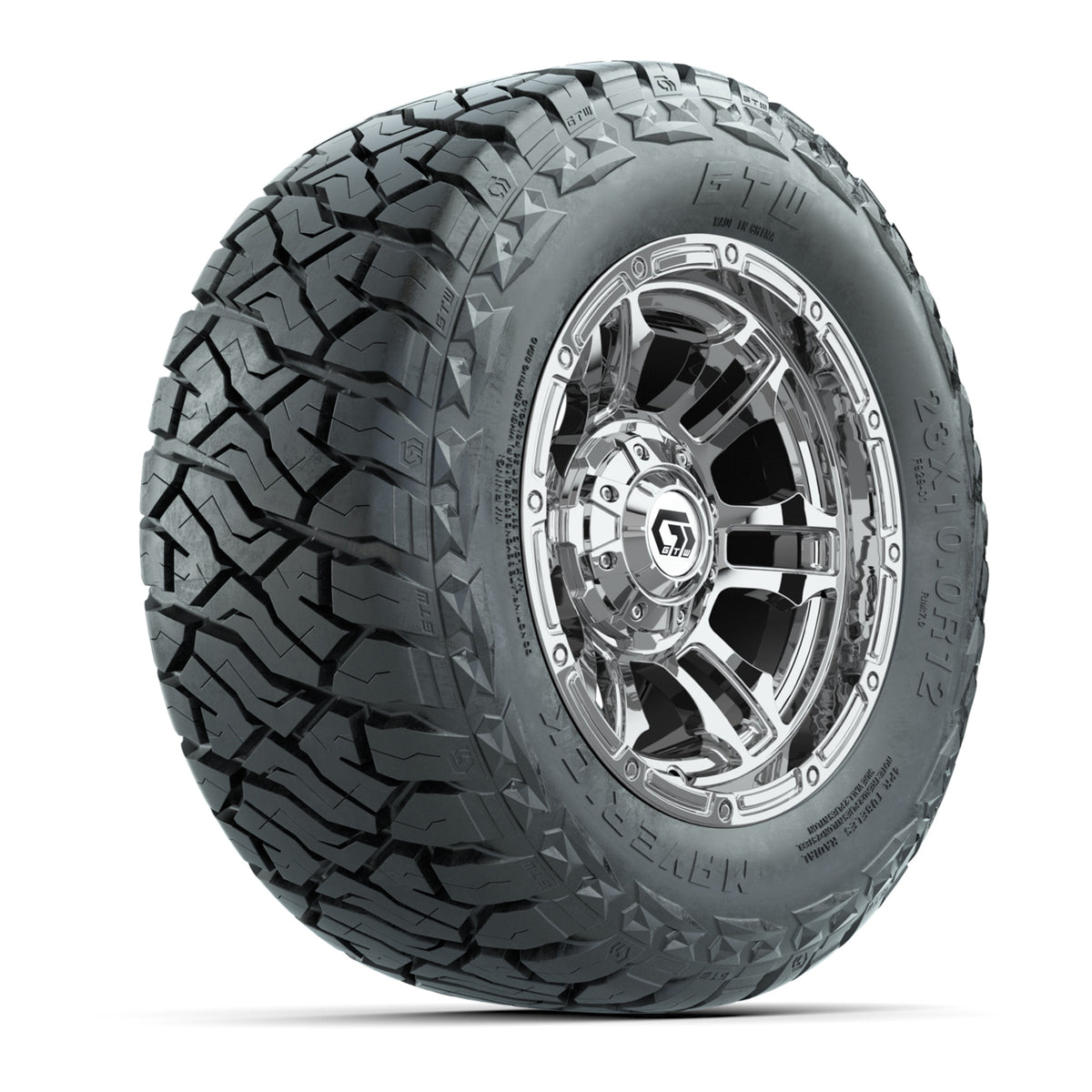12" GTW Shogun Wheels Chrome and Maverick Low Profile & All Terrain Tires Combo Set of 4