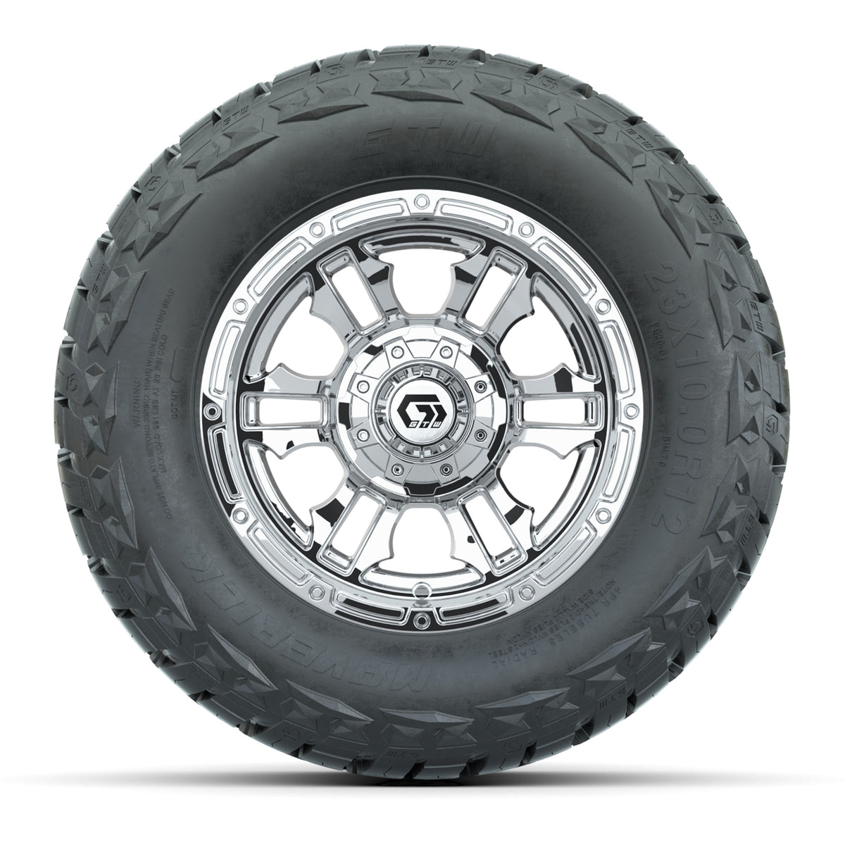12" GTW Shogun Wheels Chrome and Maverick Low Profile & All Terrain Tires Combo Set of 4
