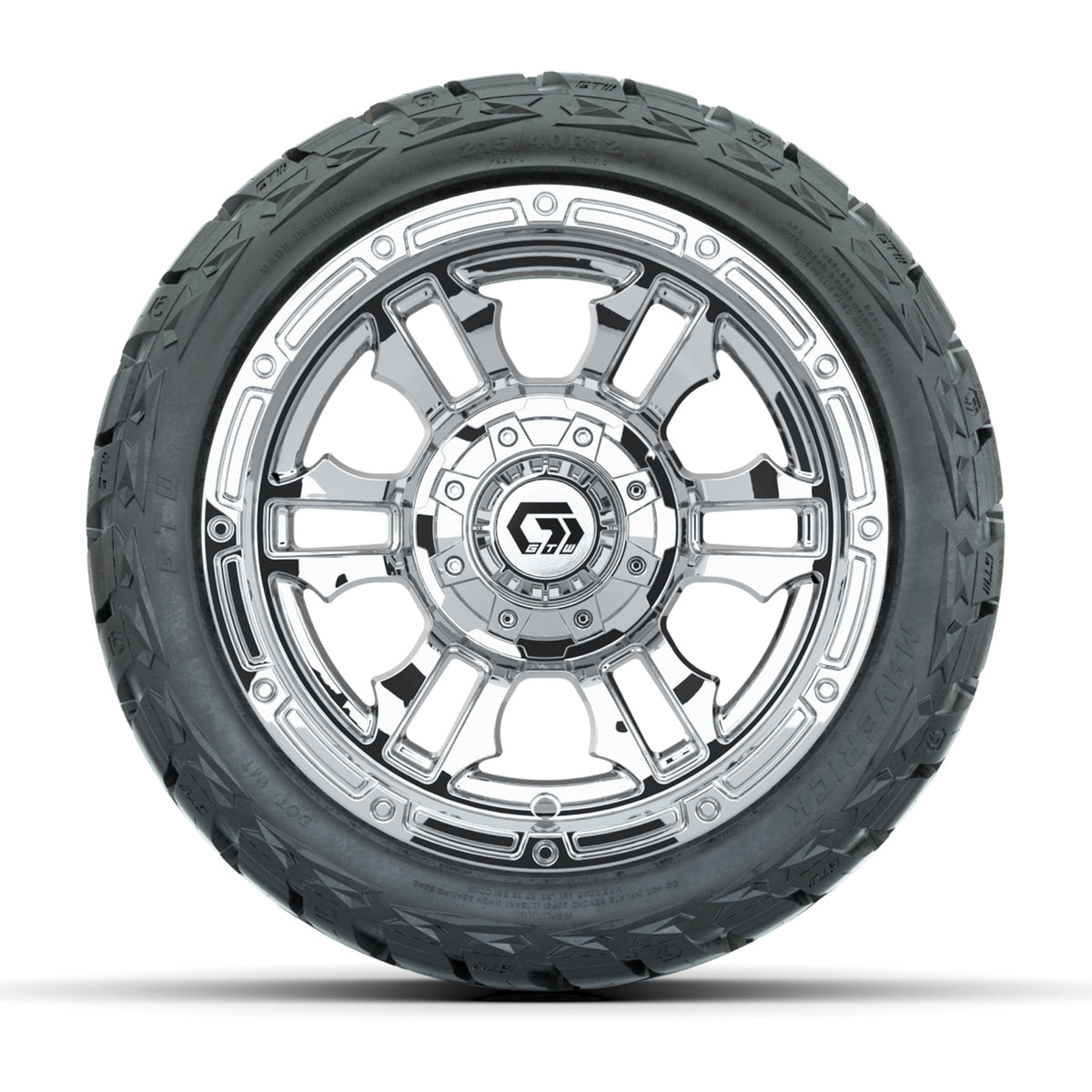 12" GTW Shogun Wheels Chrome and Maverick Low Profile & All Terrain Tires Combo Set of 4