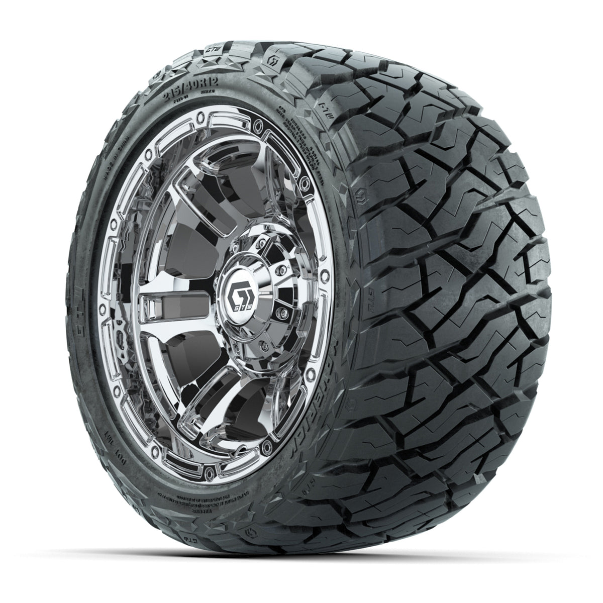 12" GTW Shogun Wheels Chrome and Maverick Low Profile & All Terrain Tires Combo Set of 4