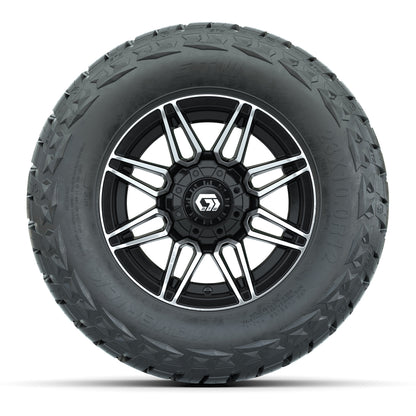 12" GTW Stealth Wheels Machined Black and Maverick 23x10.00-R12 All Terrain Tires Combo Set of 4