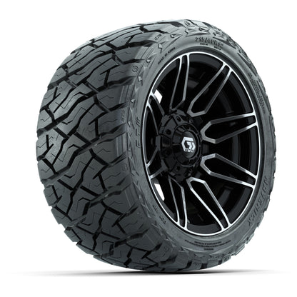 12" GTW Stealth Wheels Gloss Machined Black and Maverick 215/40-R12 Low Profile All Terrain Tires Combo Set of 4