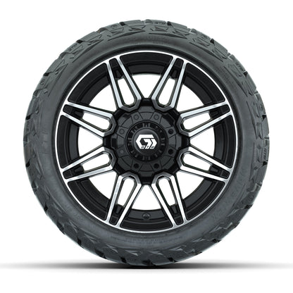 12" GTW Stealth Wheels Gloss Machined Black and Maverick 215/40-R12 Low Profile All Terrain Tires Combo Set of 4