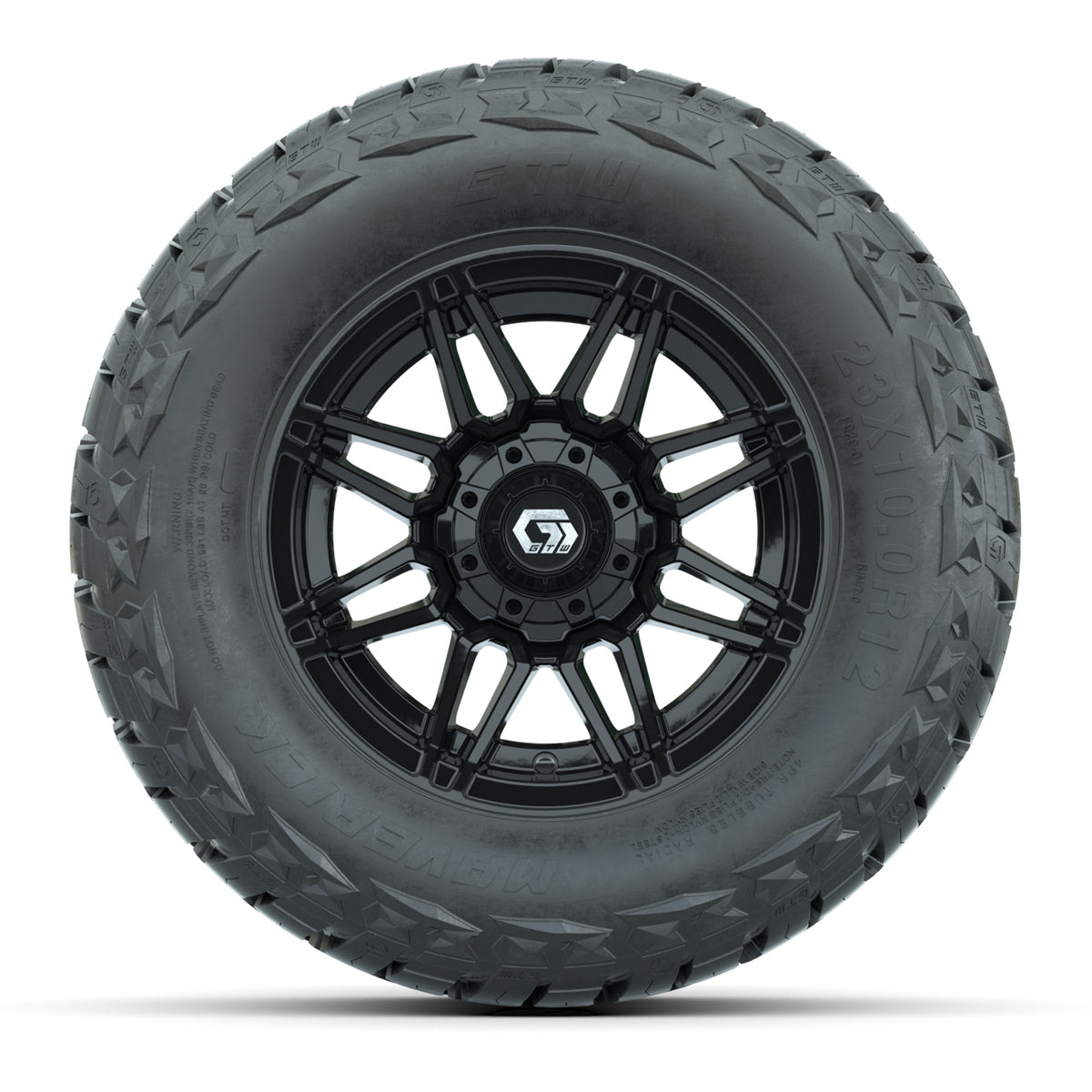 12" GTW Stealth Wheels Gloss Black and Maverick Low Profile & All Terrain Tires Combo Set of 4