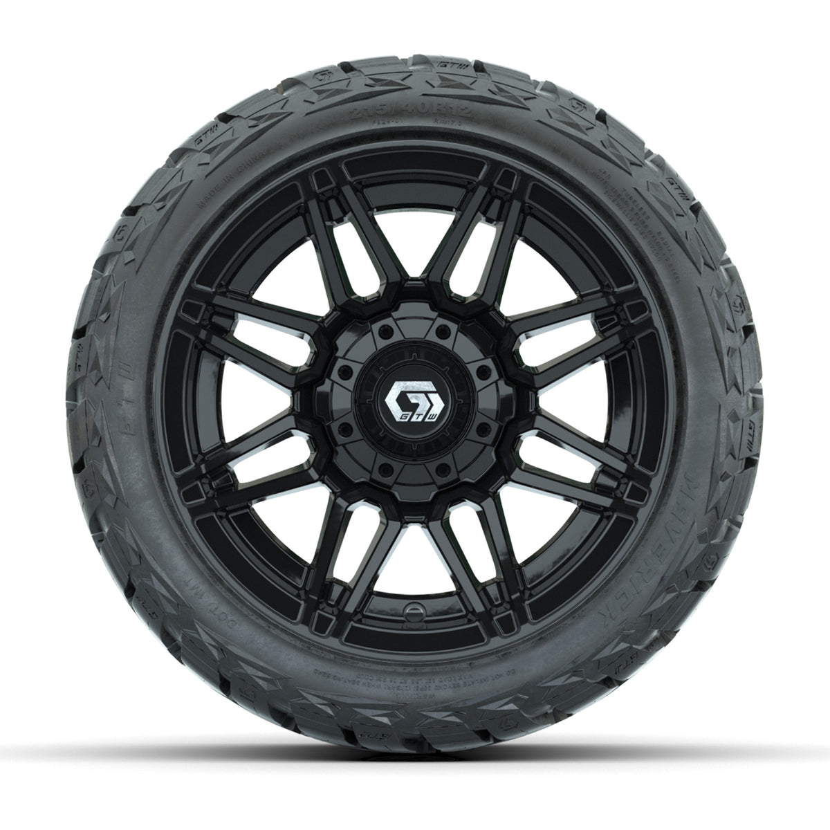12" GTW Stealth Wheels Gloss Black and Maverick Low Profile & All Terrain Tires Combo Set of 4