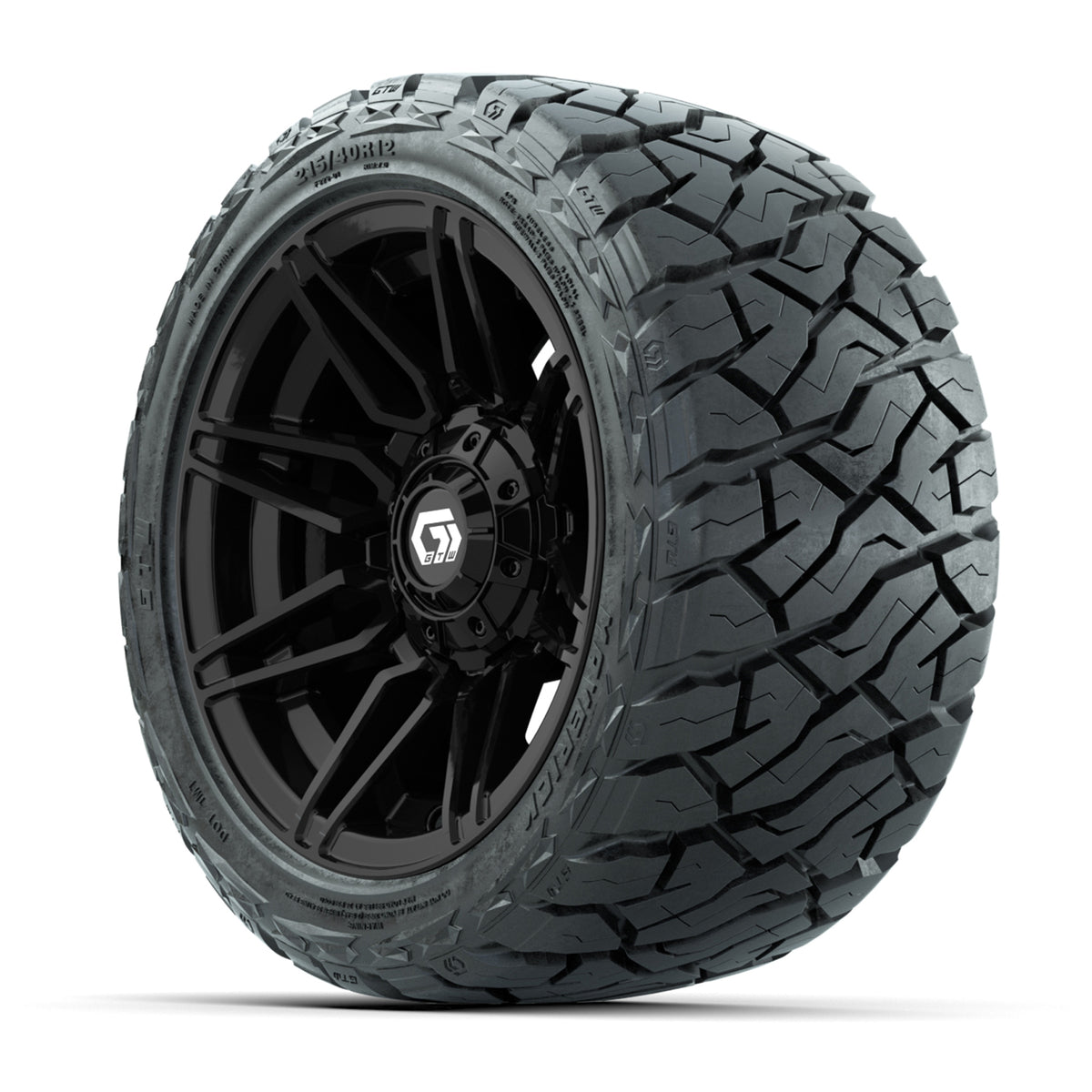 12" GTW Stealth Wheels Gloss Black and Maverick Low Profile & All Terrain Tires Combo Set of 4