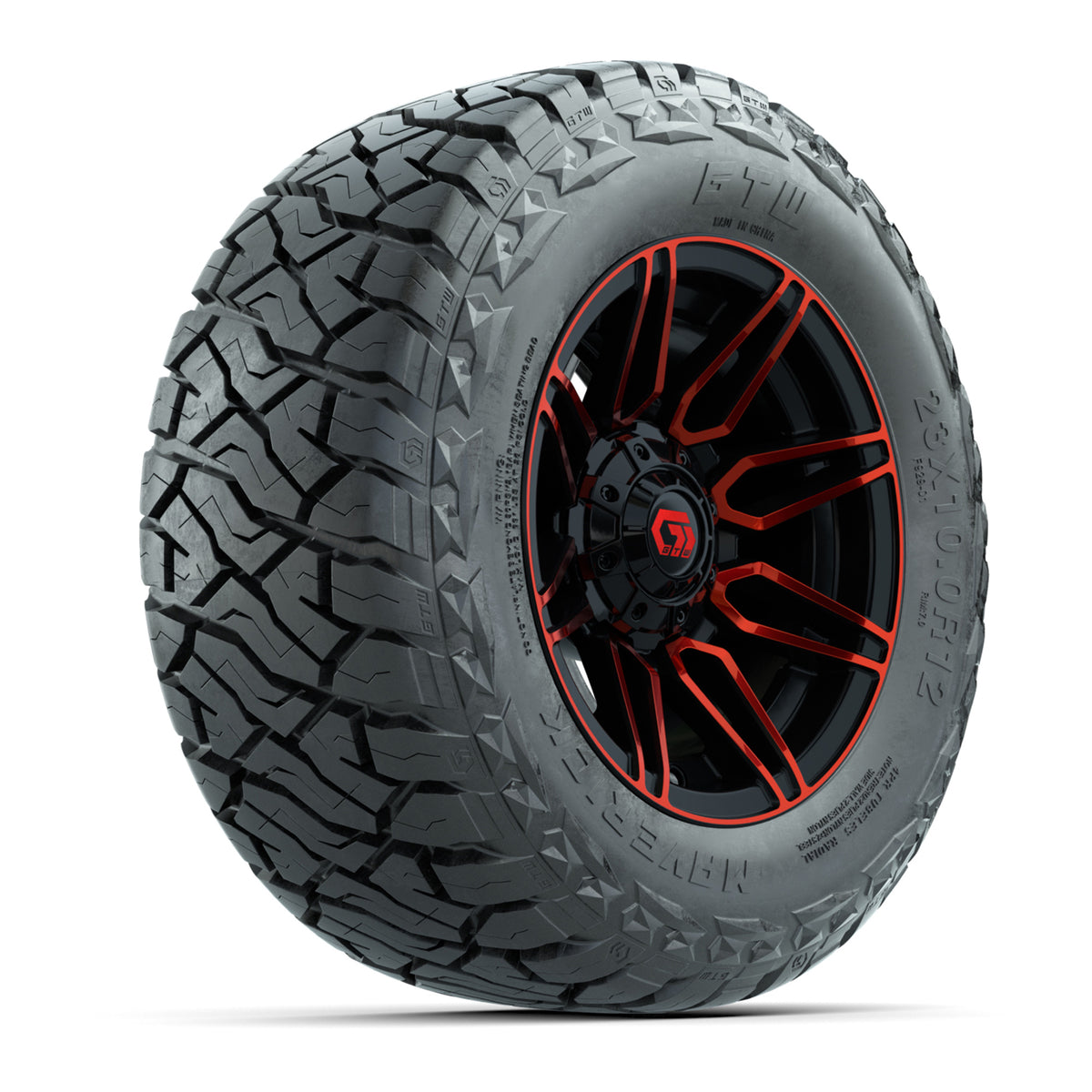12" GTW Stealth Wheels Gloss Black/Red and Maverick Low Profile & All Terrain Tires Combo Set of 4