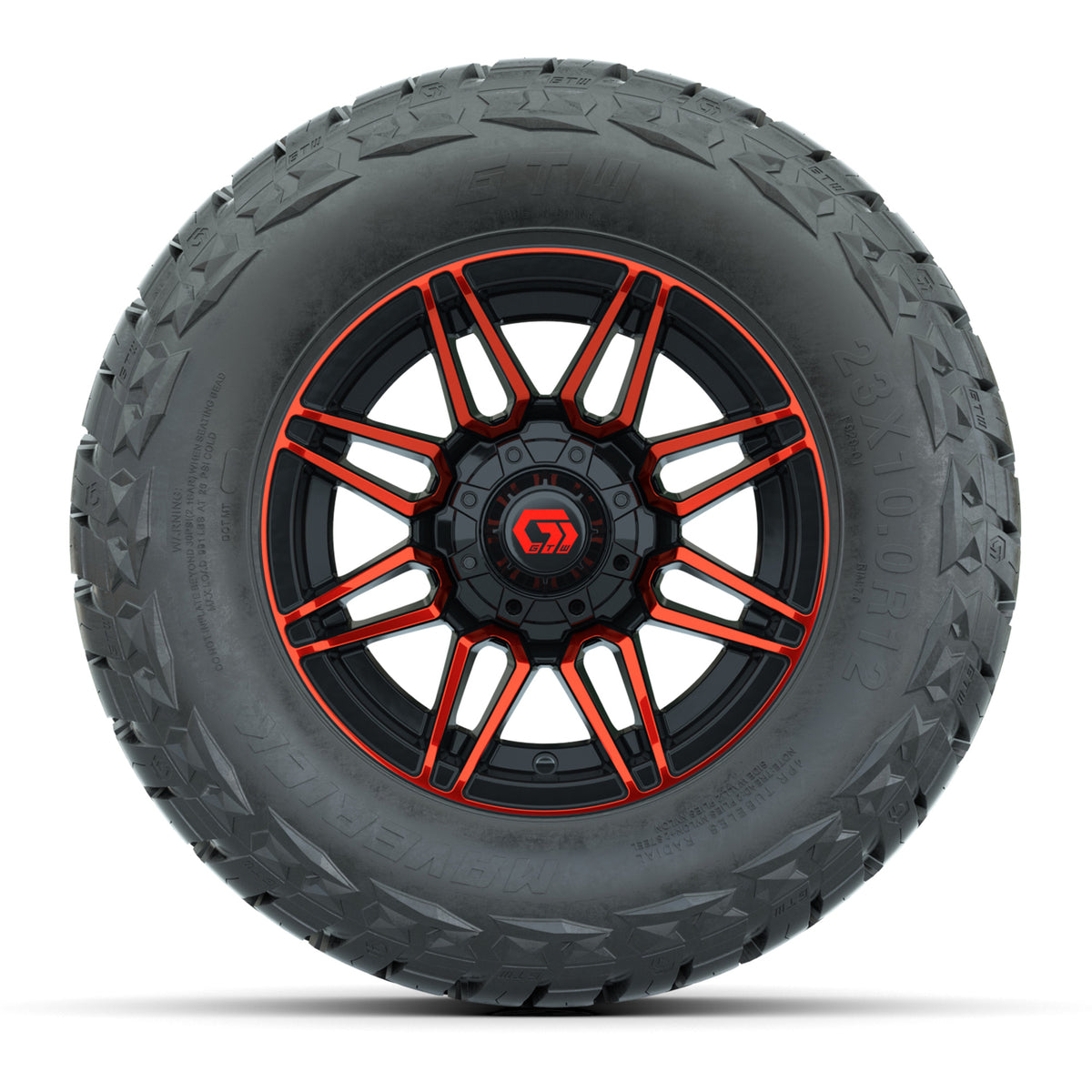 12" GTW Stealth Wheels Gloss Black/Red and Maverick Low Profile & All Terrain Tires Combo Set of 4