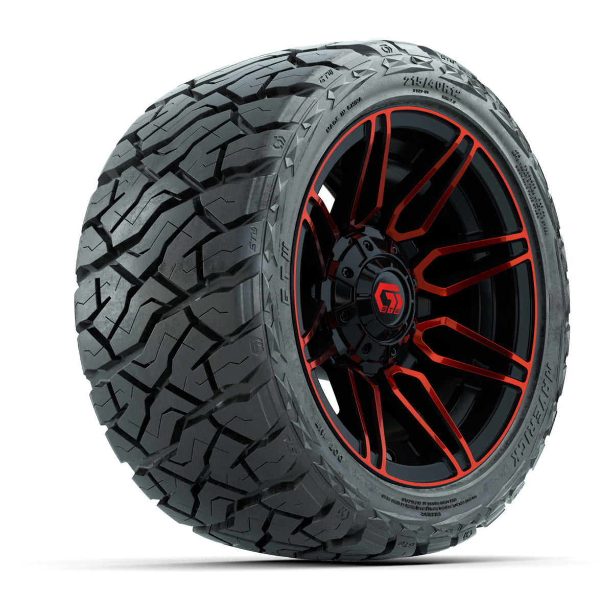 12" GTW Stealth Wheels Gloss Black/Red and Maverick Low Profile & All Terrain Tires Combo Set of 4