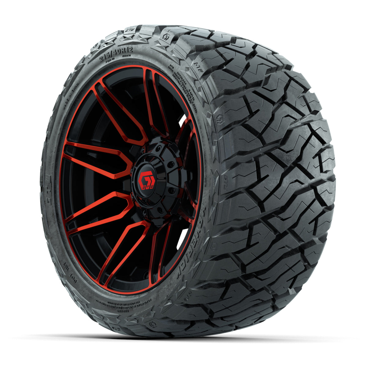 12" GTW Stealth Wheels Gloss Black/Red and Maverick Low Profile & All Terrain Tires Combo Set of 4