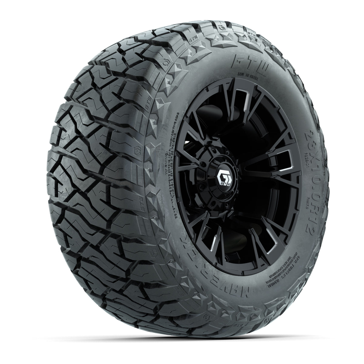 12" GTW Vandal Wheels Satin Machined Black and Maverick Low Profile & All Terrain Tires Combo Set of 4