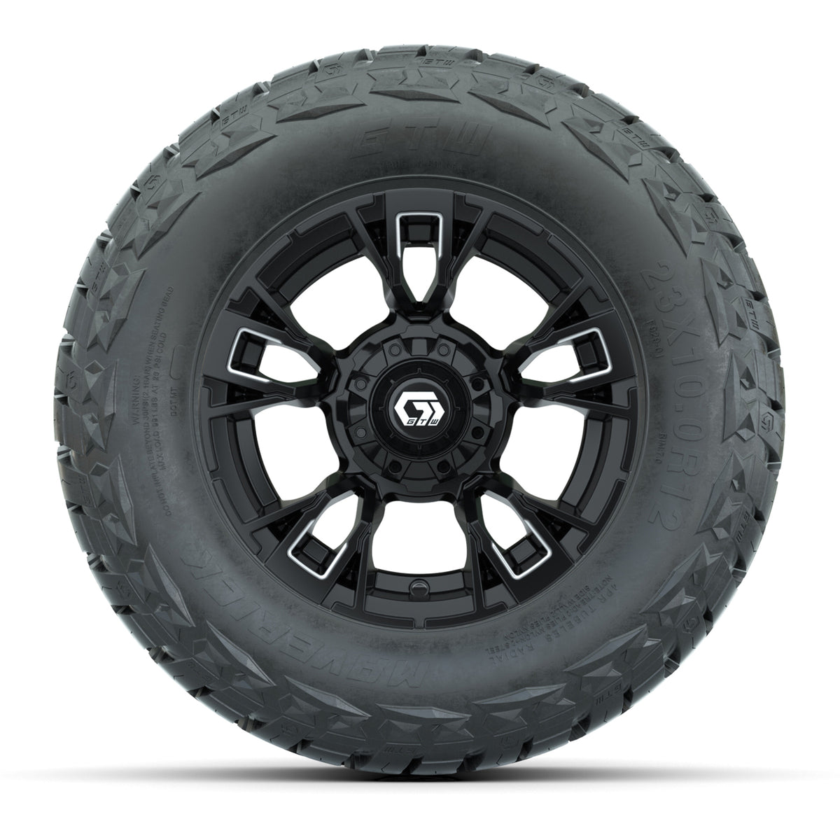 12" GTW Vandal Wheels Satin Machined Black and Maverick Low Profile & All Terrain Tires Combo Set of 4