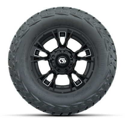 12" GTW Vandal Wheels Satin Machined Black and Maverick Low Profile & All Terrain Tires Combo Set of 4