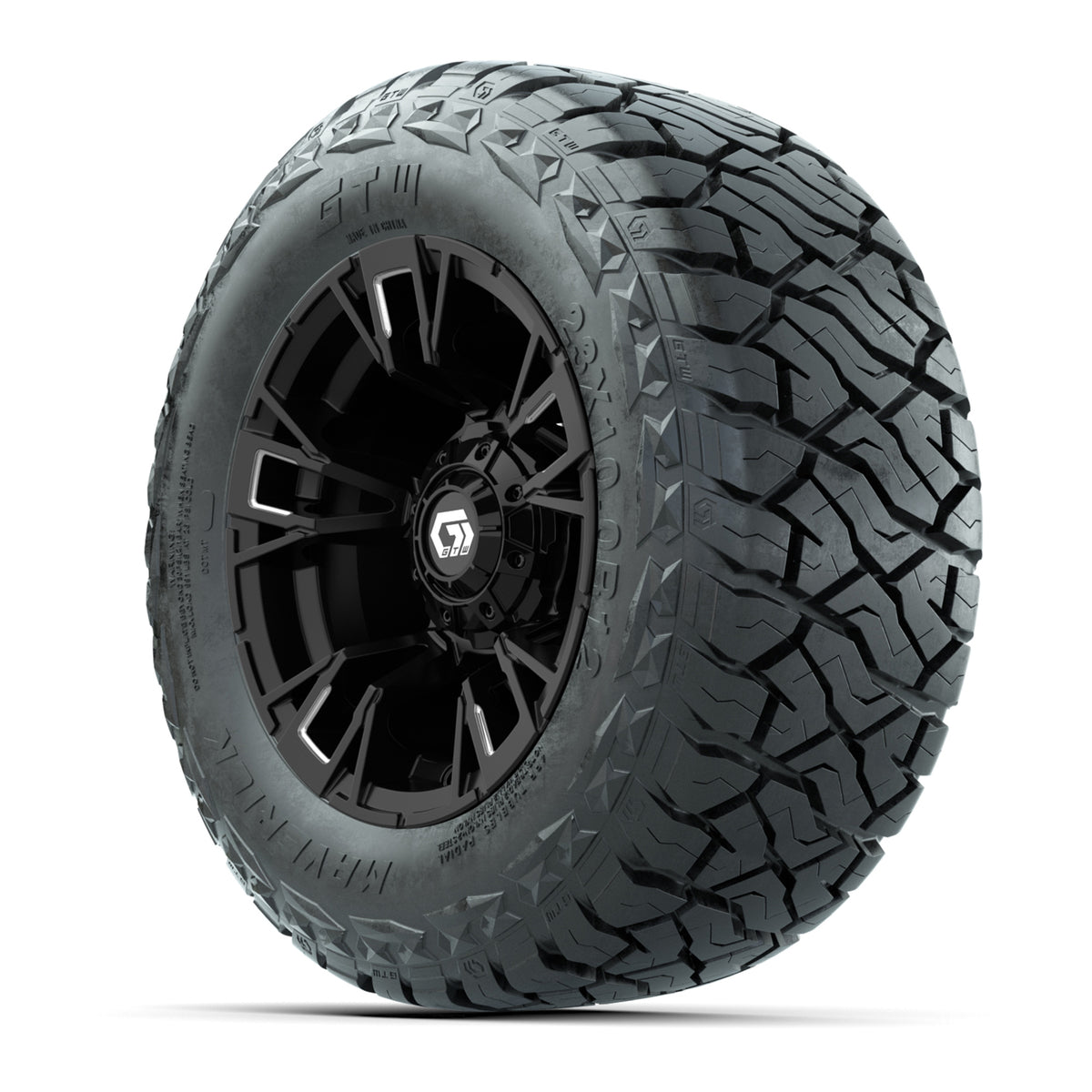 12" GTW Vandal Wheels Satin Machined Black and Maverick Low Profile & All Terrain Tires Combo Set of 4