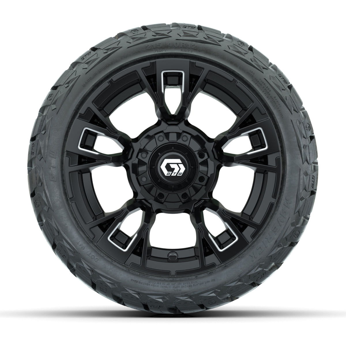 12" GTW Vandal Wheels Satin Machined Black and Maverick Low Profile & All Terrain Tires Combo Set of 4