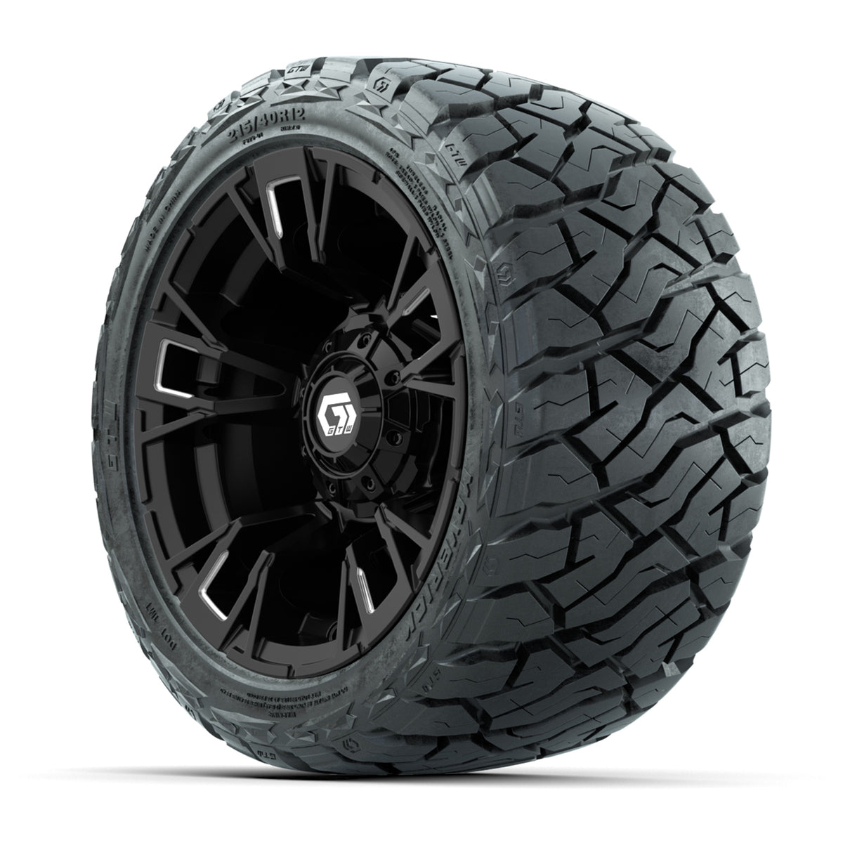 12" GTW Vandal Wheels Satin Machined Black and Maverick Low Profile & All Terrain Tires Combo Set of 4