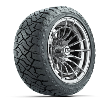 14" GTW Boost Wheels Chrome and Maverick Low Profile & All Terrain Tires Combo Set of 4