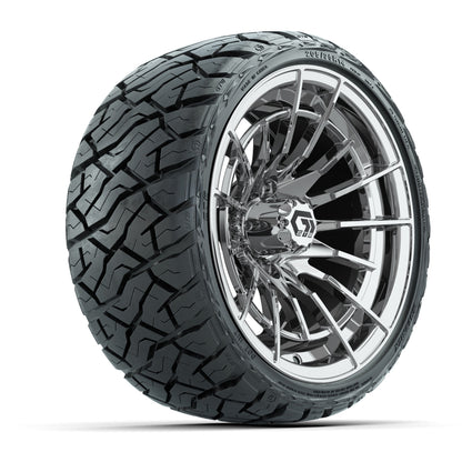 14" GTW Boost Wheels Chrome and Maverick Low Profile & All Terrain Tires Combo Set of 4