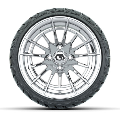 14" GTW Boost Wheels Chrome and Maverick Low Profile & All Terrain Tires Combo Set of 4