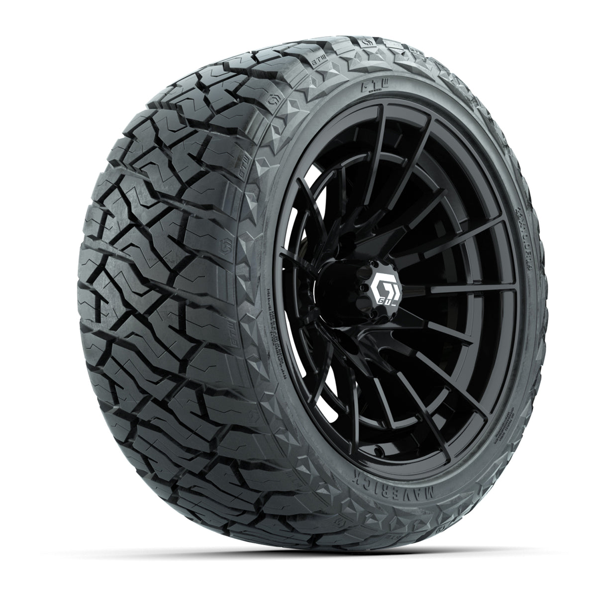 14" GTW Boost Wheels Gloss Black and Maverick Low Profile & All Terrain Tires Combo Set of 4