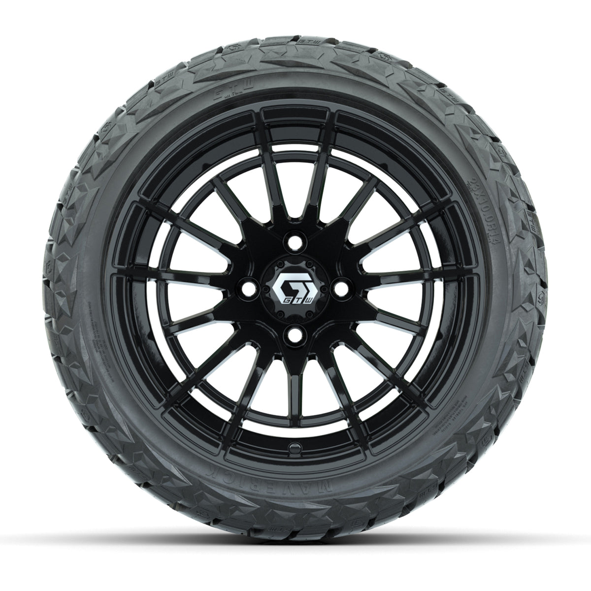 14" GTW Boost Wheels Gloss Black and Maverick Low Profile & All Terrain Tires Combo Set of 4