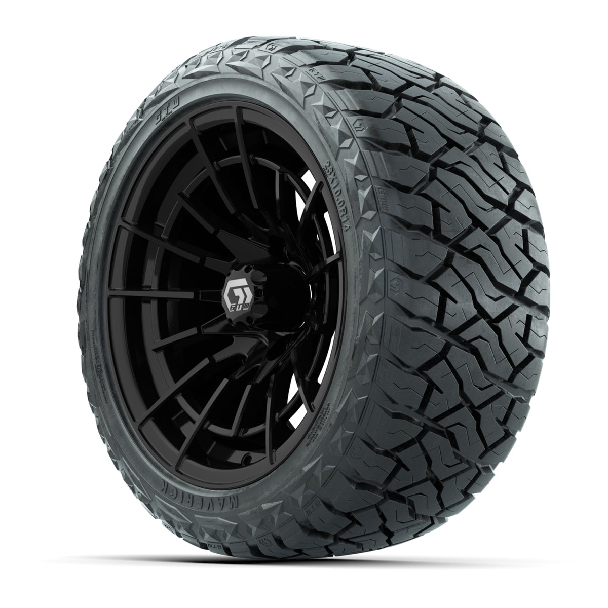 14" GTW Boost Wheels Gloss Black and Maverick Low Profile & All Terrain Tires Combo Set of 4