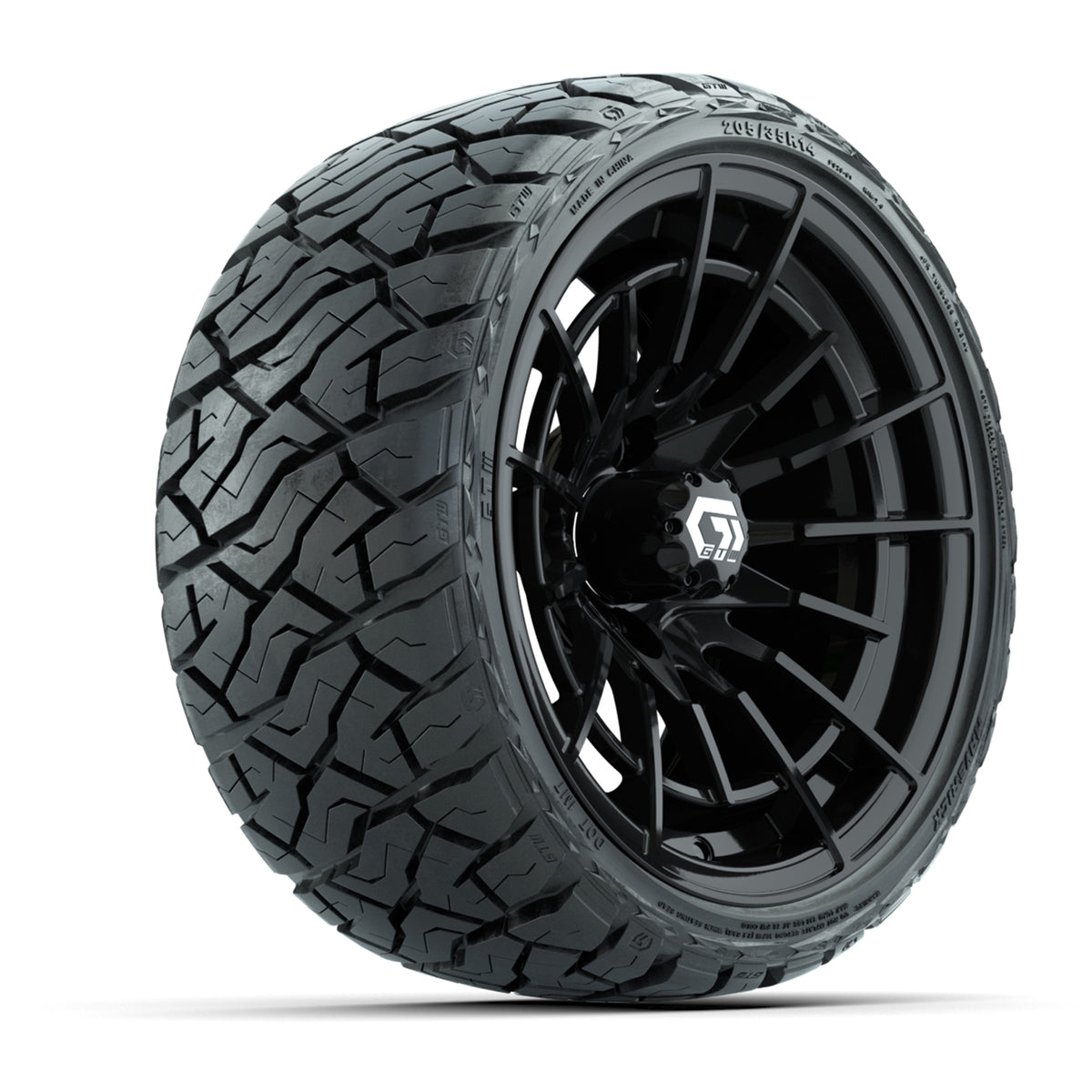 14" GTW Boost Wheels Gloss Black and Maverick Low Profile & All Terrain Tires Combo Set of 4
