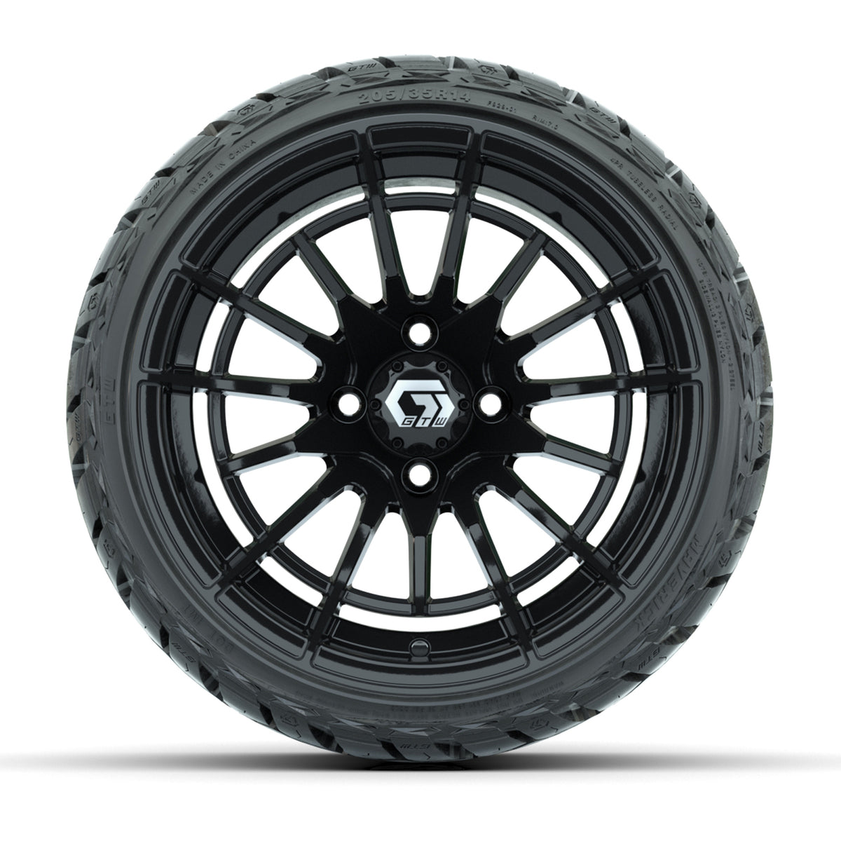 14" GTW Boost Wheels Gloss Black and Maverick Low Profile & All Terrain Tires Combo Set of 4