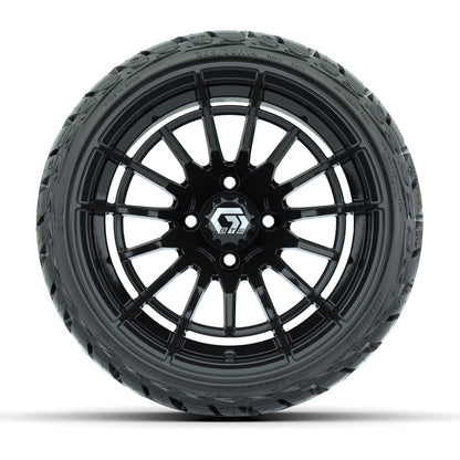 14" GTW Boost Wheels Gloss Black and Maverick Low Profile & All Terrain Tires Combo Set of 4