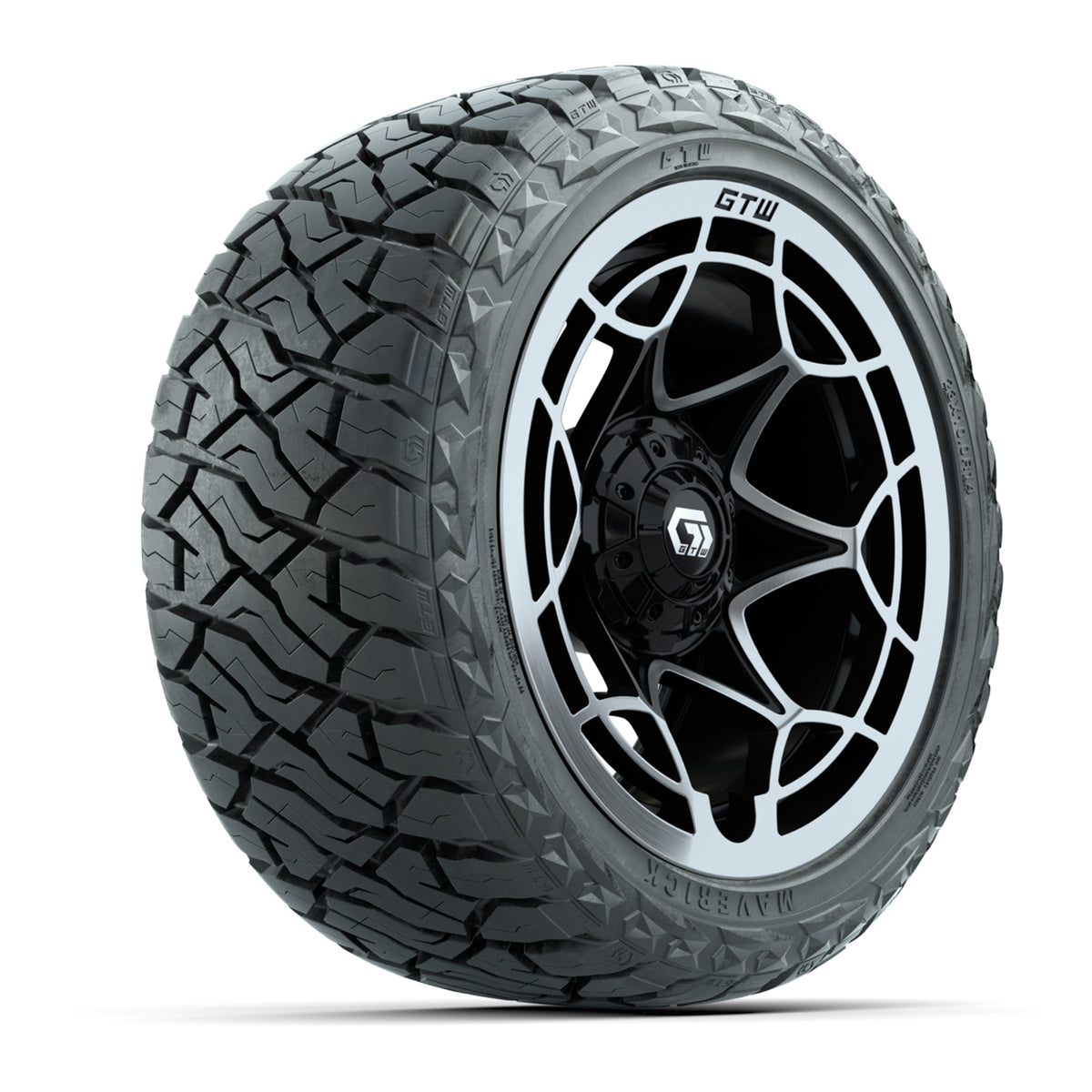 14" GTW Nexus Wheels Gloss Black and Maverick 23x10.00-R14 All Terrain Tires Set of 4