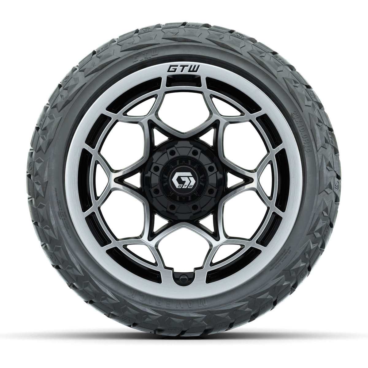 14" GTW Nexus Wheels Gloss Black and Maverick 23x10.00-R14 All Terrain Tires Set of 4