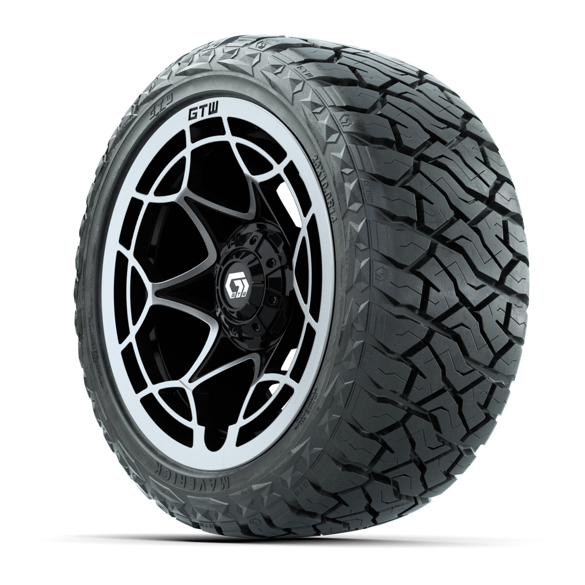 14" GTW Nexus Wheels Gloss Black and Maverick 23x10.00-R14 All Terrain Tires Set of 4